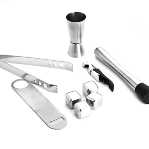 SKITCH 6 Pieces Professional Barware Combo - Cocktail & Mocktail Mixer Bar Set for Gift - Muddler, Bottle Opener, Peg Measure, Ice Cubes| Silver, Cocktail Set