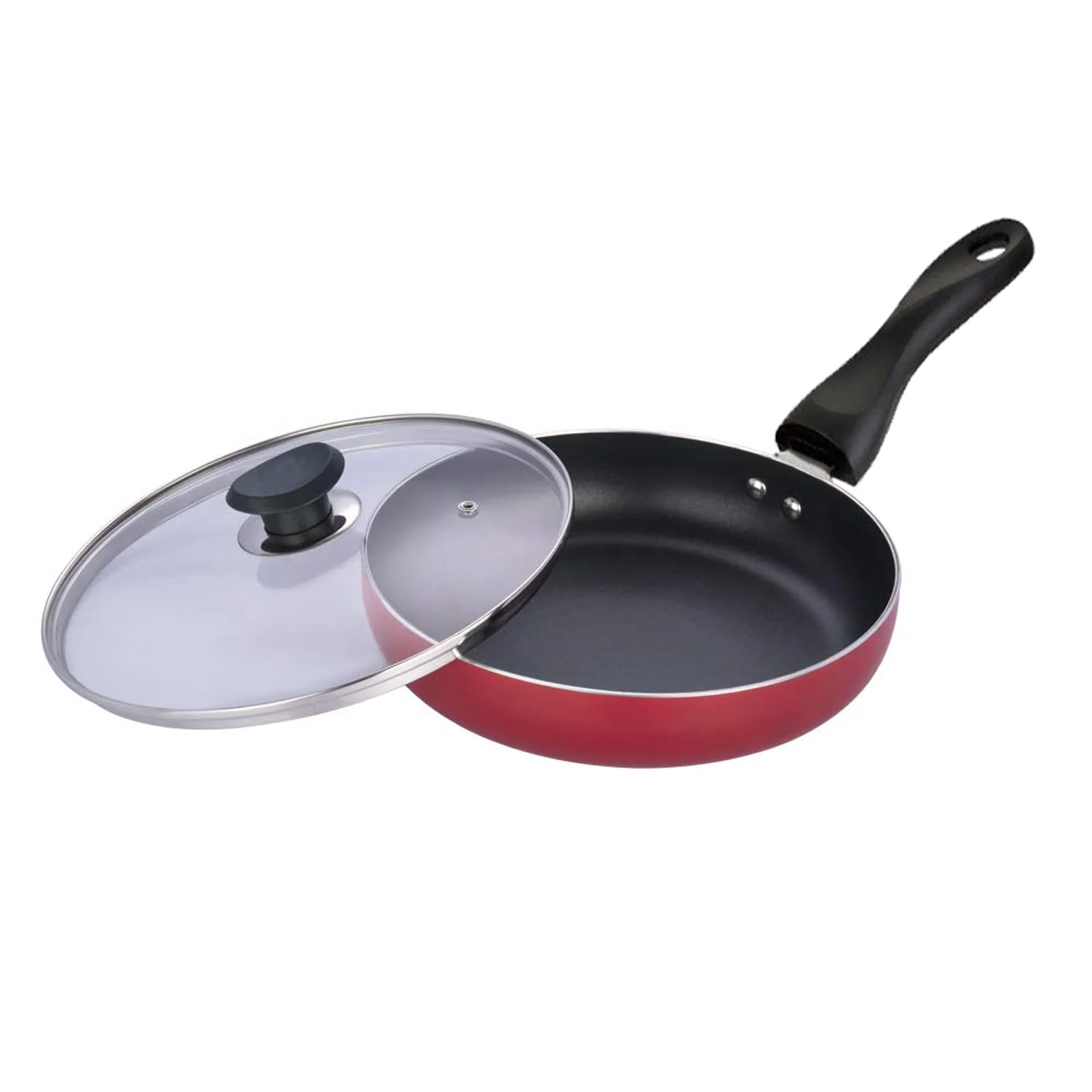 Skitch Aluminium Non Stick Frying Pan with Glass Lid Stove & Induction Cookware | Minimal Oil Cooking | Easy Grip Handle | 3 Layer Non Stick Coating | Non-Toxic (Fry Pan)