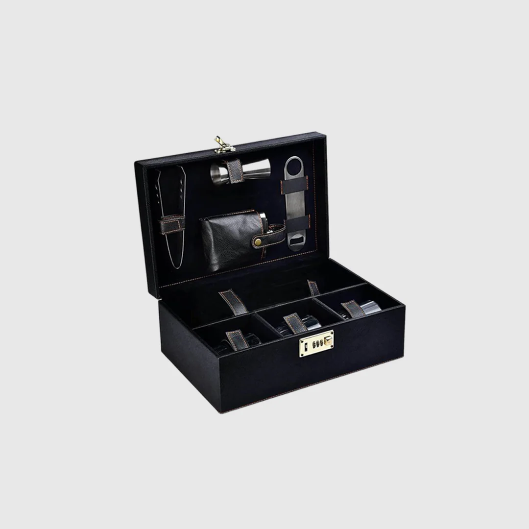 Mega Bar Set | Portable Leatherette Briefcase Bar Set 3 Glasses with Stylish Bottle Opener - Image 4
